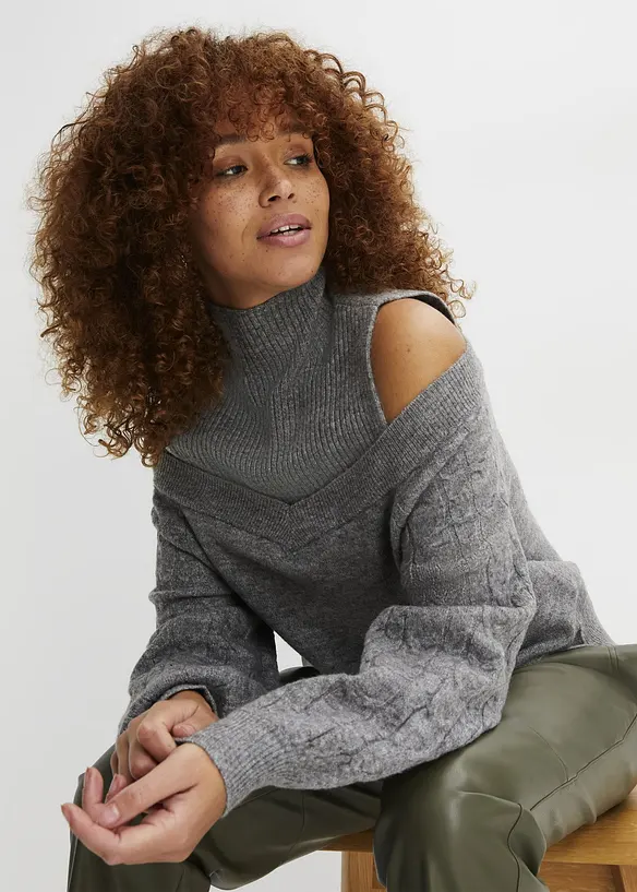 Schulterfreier Pullover in grau von vorne (im Anschnitt) - bonprix Schulterfreier Pullover in grau von vorne (im Anschnitt) - bonprix