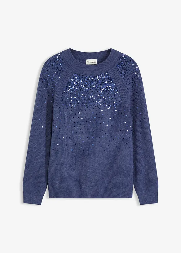 Pullover mit Pailletten in blau von vorne - bonprix