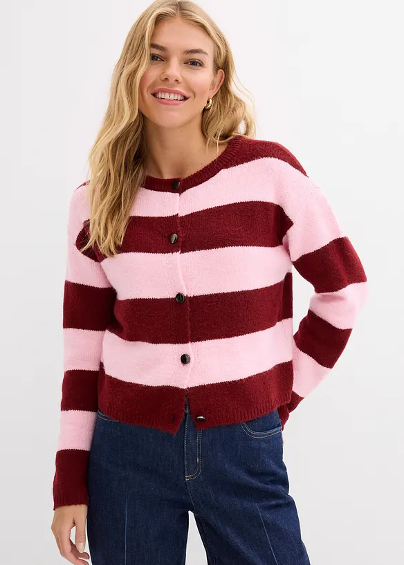 Feinstrickjacke in rosa von vorne (im Anschnitt) - bonprix