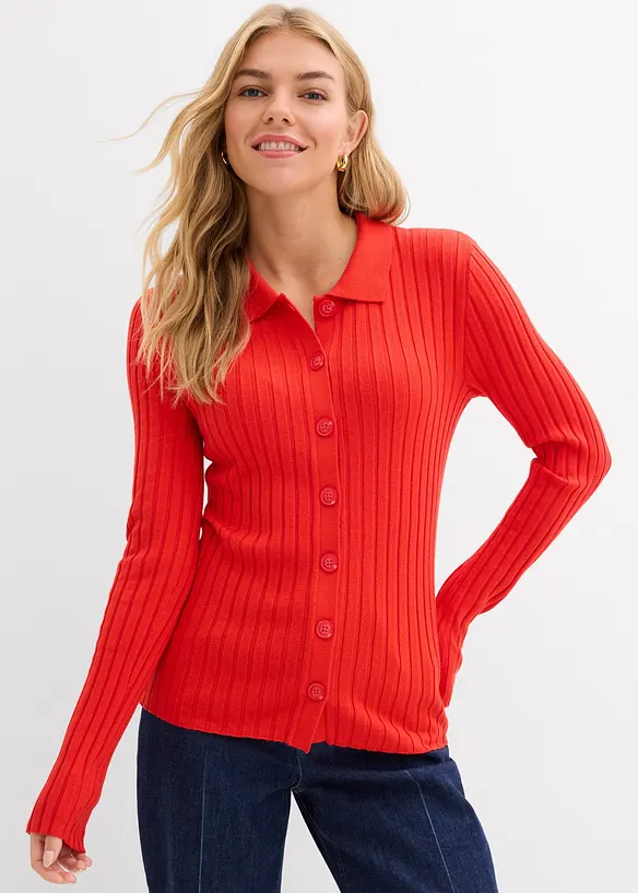 Geripptes Shirt aus fließendem Viskose-Mix in rot von vorne (im Anschnitt) - bonprix