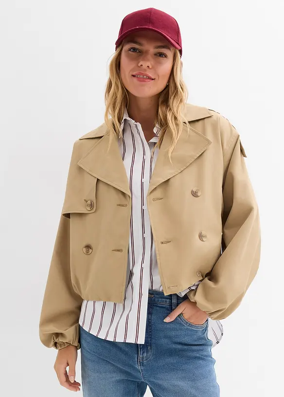 Kurze Trenchjacke in braun von vorne (im Anschnitt) - bonprix