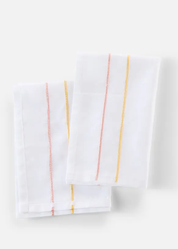 Stoffservietten mit gestickten Streifen (2er Pack) in rosa von vorne - bonprix