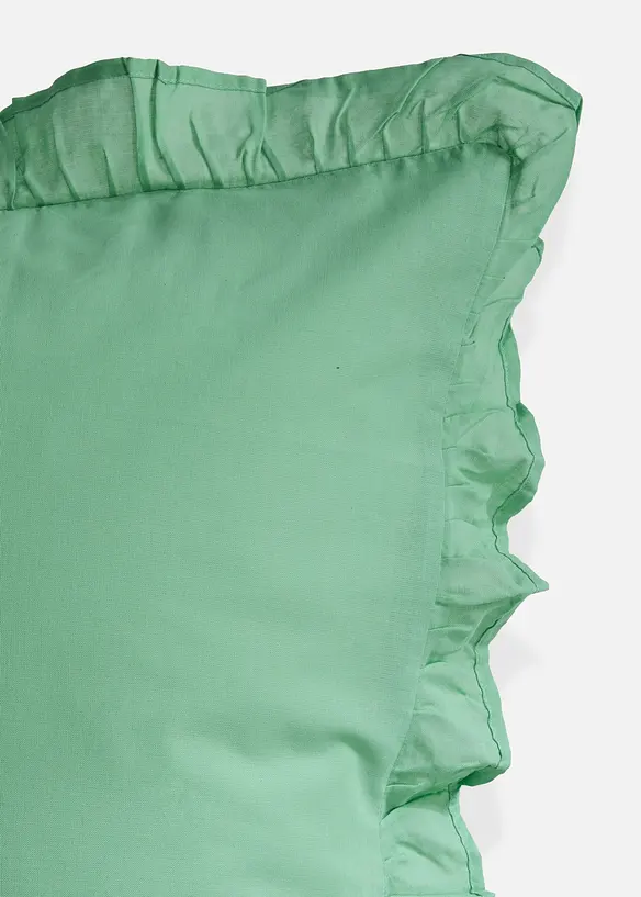 Linon-Bettwäsche mit Rüschen in grün (Detailaufnahme) - bonprix