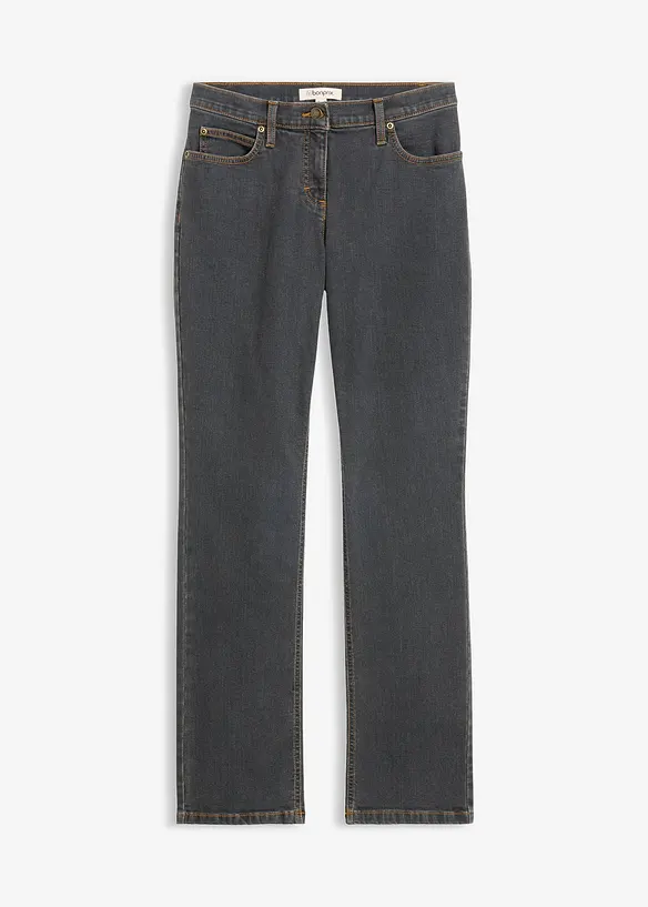 Straight Jeans Mid Waist, Stretch in schwarz von vorne - bonprix