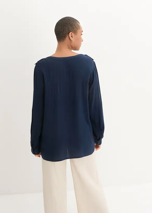 Tunikabluse aus softer Viskose in blau von hinten (im Anschnitt) - bonprix