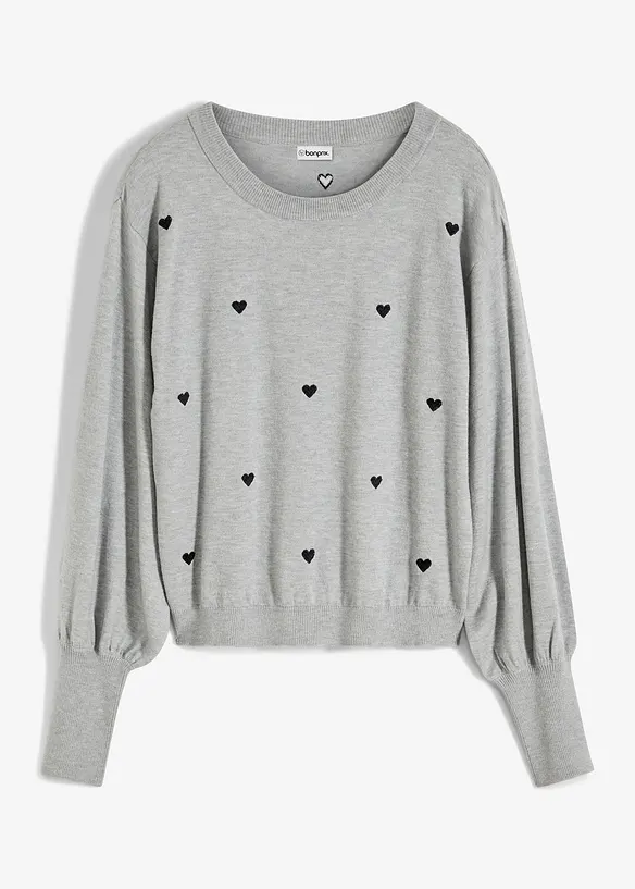 Feinstrickpullover aus Viskose-Mix in grau von vorne - bonprix