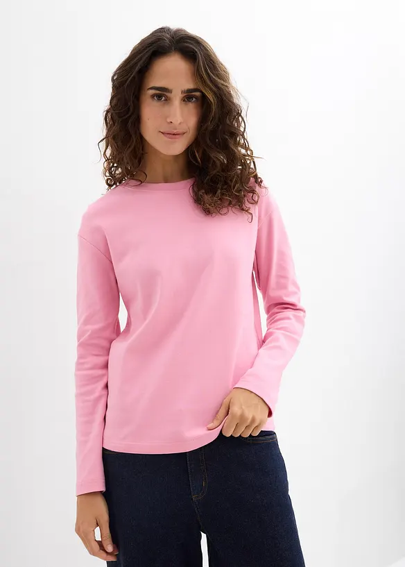 Langarmshirt aus reiner schwerer Bio-Baumwolle in rosa von vorne (im Anschnitt) - bonprix Langarmshirt aus reiner schwerer Bio-Baumwolle in rosa von vorne (im Anschnitt) - bonprix