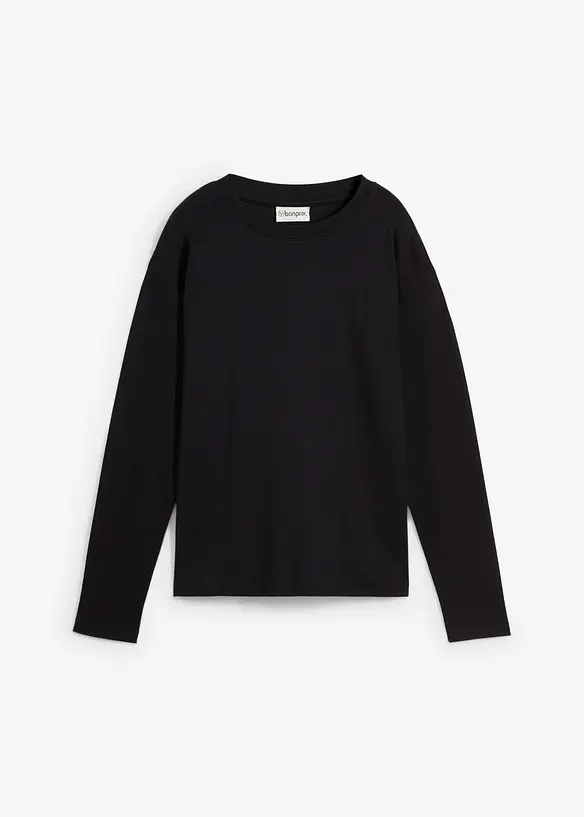 Langarmshirt aus reiner schwerer Bio-Baumwolle in schwarz von vorne - bonprix