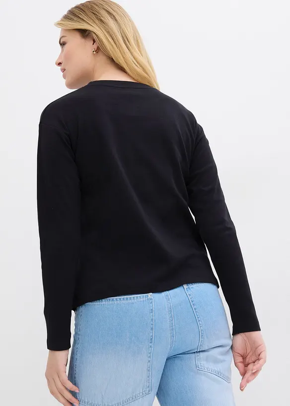 Langarmshirt aus reiner schwerer Bio-Baumwolle in schwarz von hinten (im Anschnitt) - bonprix