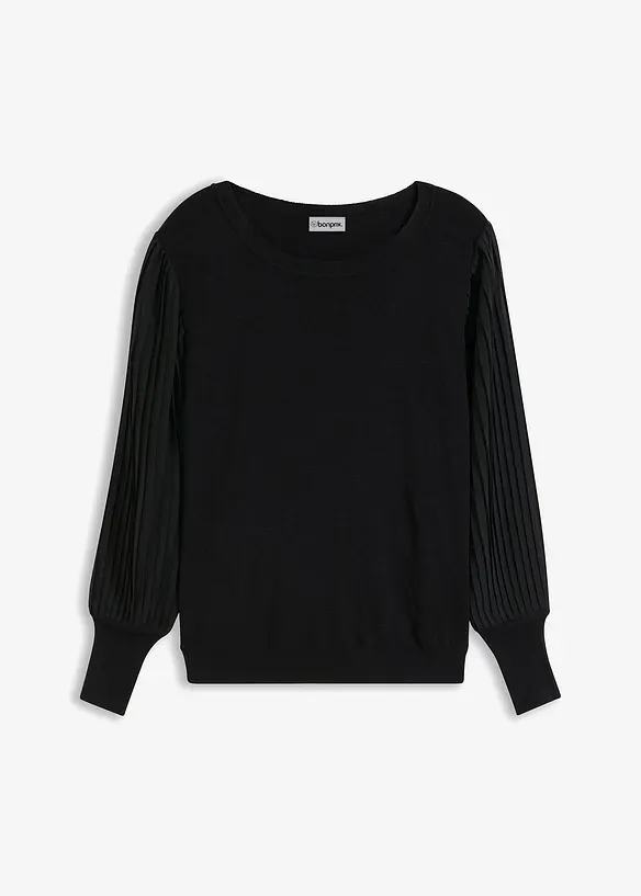 Feinstrickpullover aus softem Viskose-Mix in schwarz von vorne - bonprix