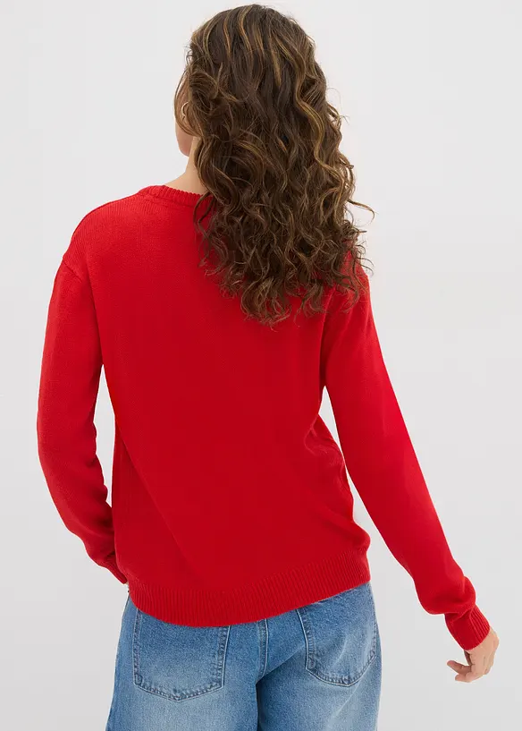 Strick-Pullover mit Rundhals-Ausschnitt in rot von hinten (im Anschnitt) - bonprix