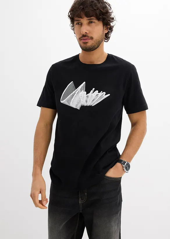 T-Shirt aus reiner Bio-Baumwolle in schwarz von vorne (im Anschnitt) - bonprix