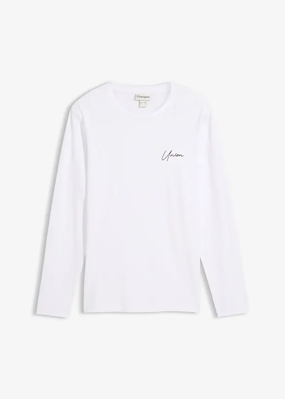 Langarmshirt aus schwerer Bio-Baumwollqualität mit Stretchanteil, Slim Fit in weiß von vorne - bonprix