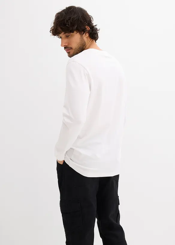Langarmshirt aus schwerer Bio-Baumwollqualität mit Stretchanteil, Slim Fit in weiß von hinten (im Anschnitt) - bonprix