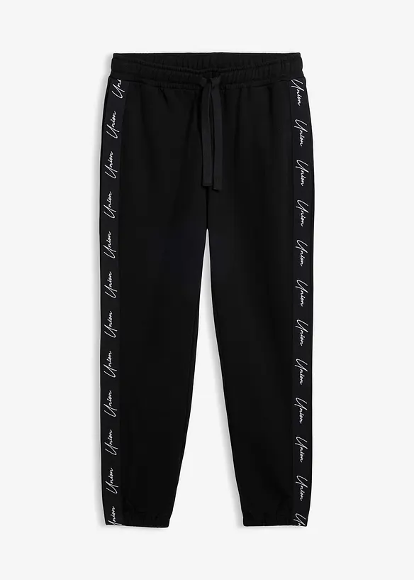 Jogginghose aus reiner Bio-Baumwolle, Loose Fit in schwarz von vorne - bonprix
