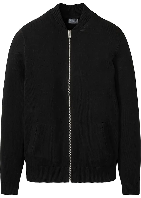 Strickjacke in Regular Fit in schwarz von vorne - bonprix