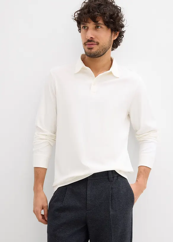 Poloshirt aus reiner Baumwolle mit Bionic-Finishing in weiß von vorne (im Anschnitt) - bonprix
