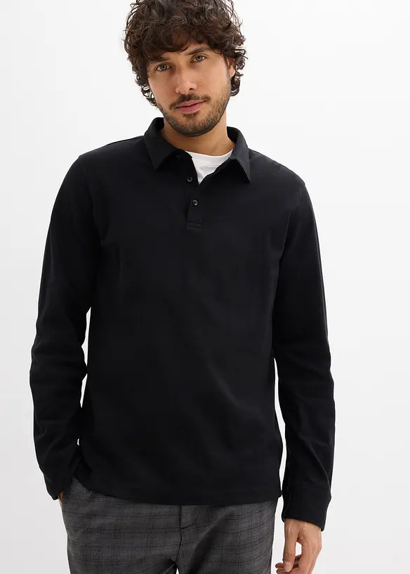 Poloshirt aus reiner Baumwolle mit Bionic-Finishing in schwarz von vorne (im Anschnitt) - bonprix