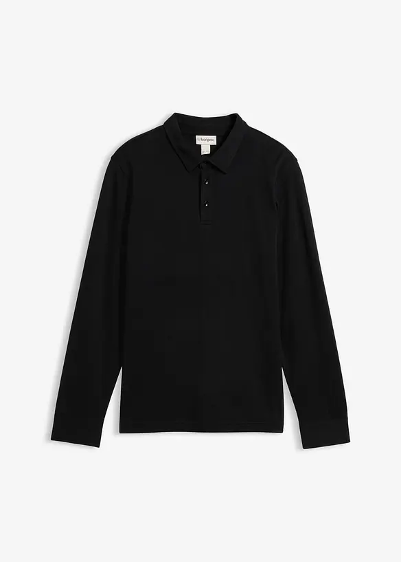 Poloshirt aus reiner Baumwolle mit Bionic-Finishing in schwarz von vorne - bonprix