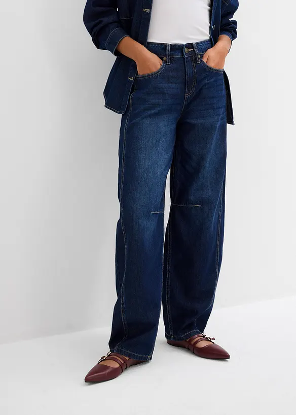 Balloon-Jeans Mid Waist, Super Soft in blau von vorne - bonprix