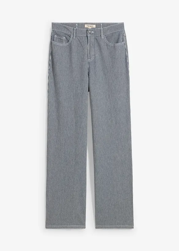 Loose Straight-Jeans, High Waist, gestreift in blau von vorne - bonprix