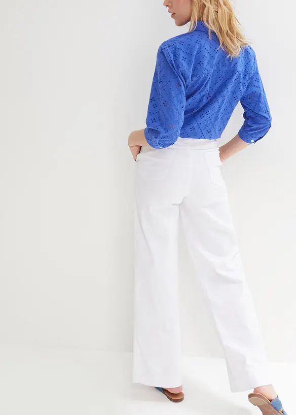 Wide-Leg-Jeans High Waist, Stretch in weiß von hinten - bonprix