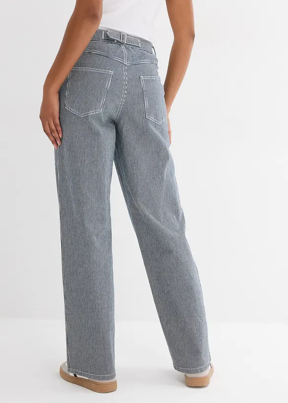 Loose Straight-Jeans, High Waist, gestreift in blau von hinten - bonprix