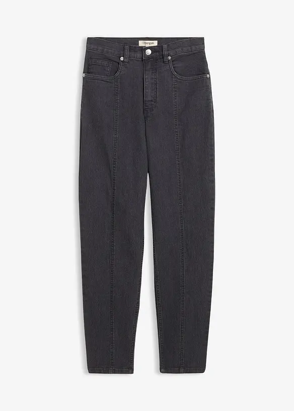 Mom-Jeans High Waist, Stretch in grau von vorne - bonprix