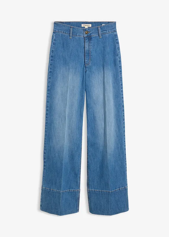 Wide-Leg-Jeans High Waist in blau von vorne - bonprix
