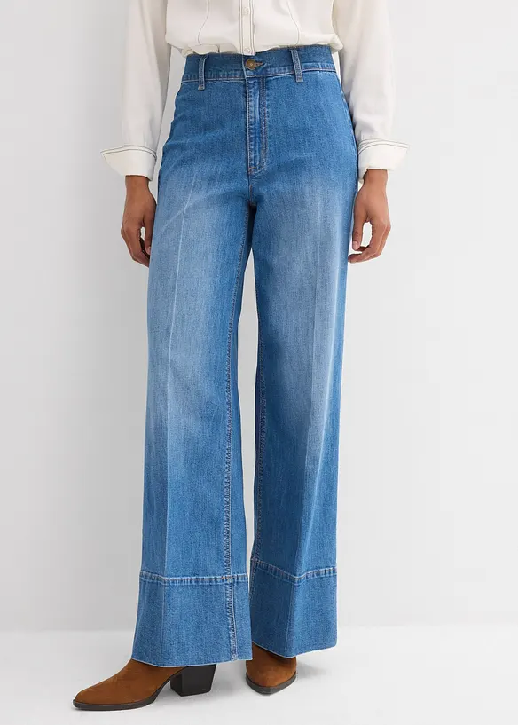Wide-Leg-Jeans High Waist in blau von vorne - bonprix