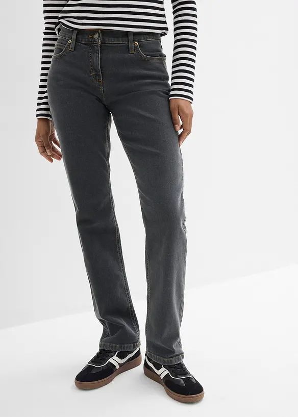 Straight Jeans Mid Waist, Stretch in schwarz von vorne - bonprix
