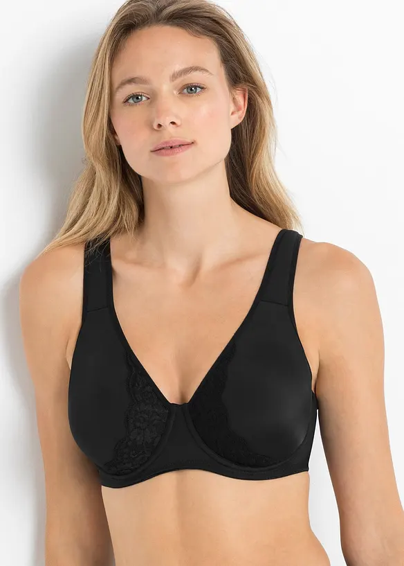 Minimizer-BH mit gepolsterten Trägern in schwarz von vorne (im Anschnitt) - bonprix