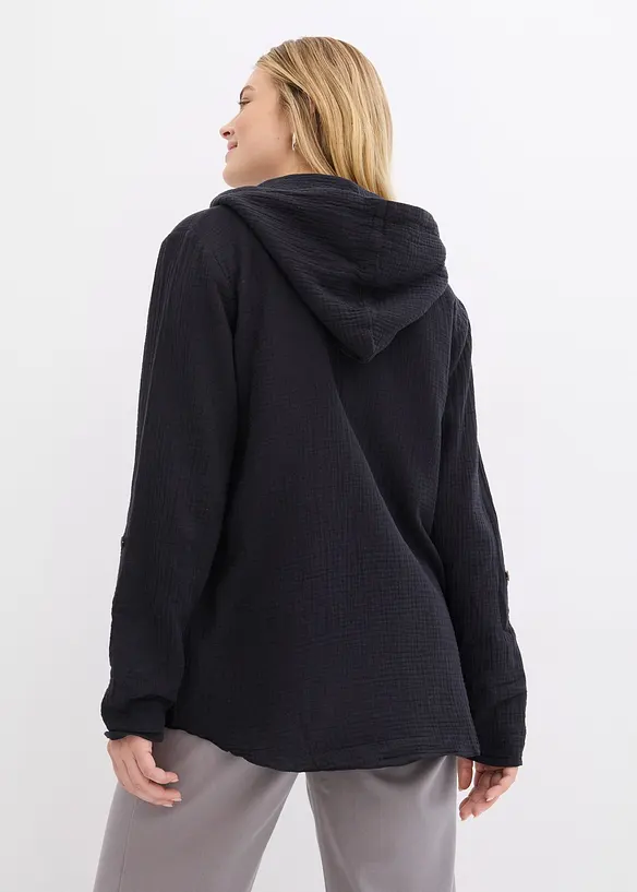 Musselin-Schlupfbluse aus reiner Baumwolle in schwarz von hinten (im Anschnitt) - bonprix