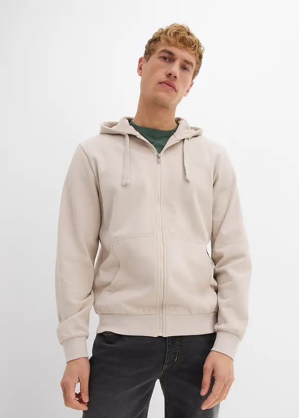 Kapuzen-Sweatjacke in Regular Fit in grau von vorne (im Anschnitt) - bonprix