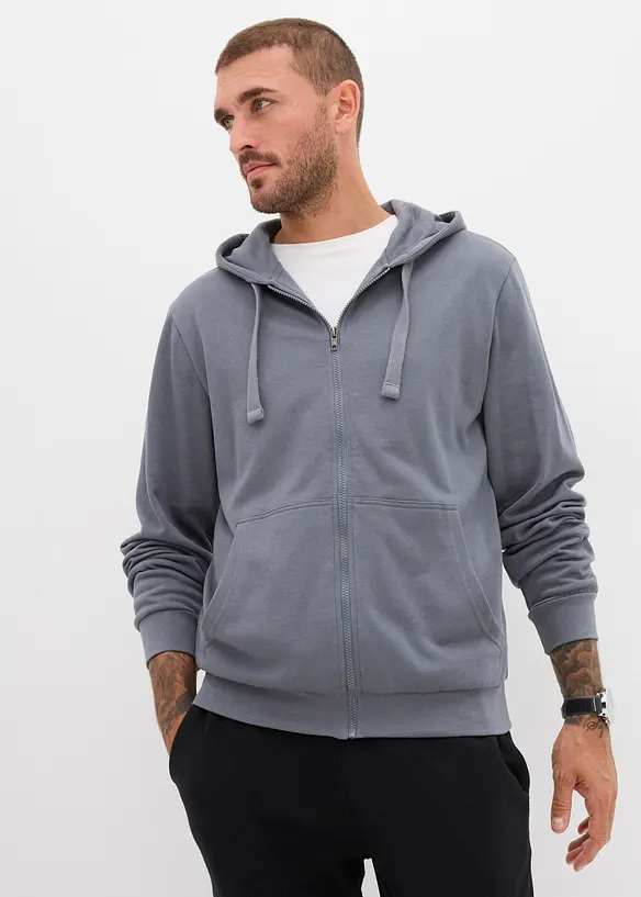 Kapuzen-Sweatjacke in Regular Fit in blau von vorne (im Anschnitt) - bonprix