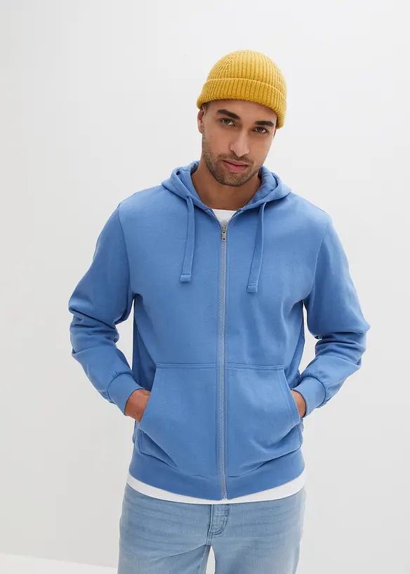 Kapuzen-Sweatjacke in Regular Fit in blau von vorne (im Anschnitt) - bonprix