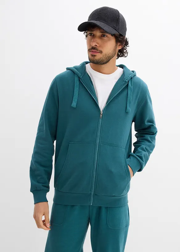 Kapuzen-Sweatjacke in Regular Fit in petrol von vorne (im Anschnitt) - bonprix