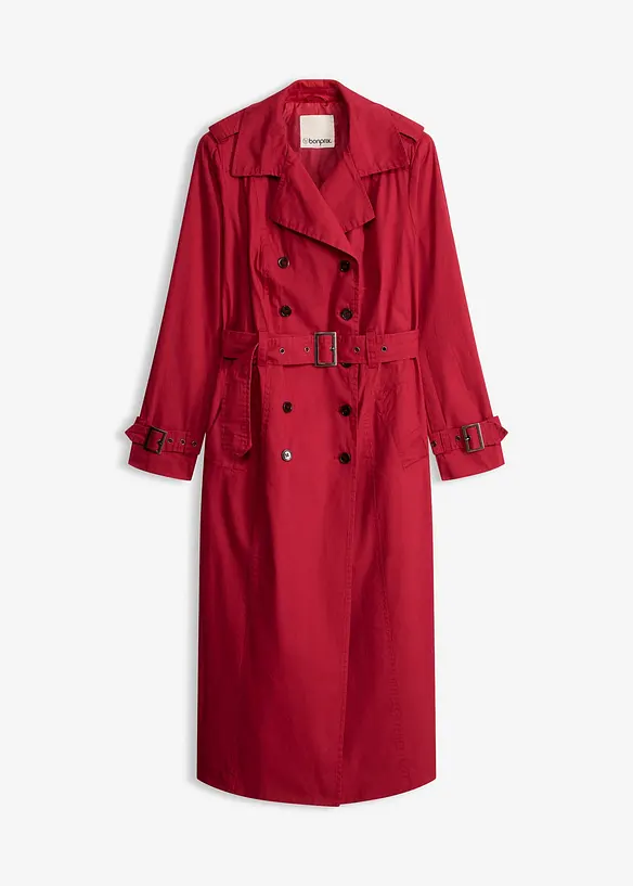Long-Trenchcoat mit Taillengürtel in rot von vorne - bonprix