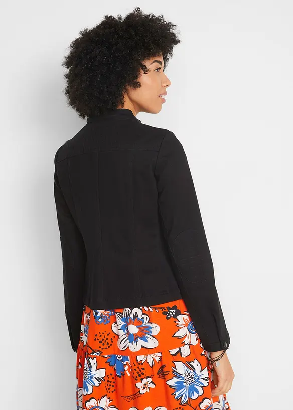 Jacke aus Baumwoll-Twill mit seitlichen Stretcheinsätzen in schwarz von hinten (im Anschnitt) - bonprix