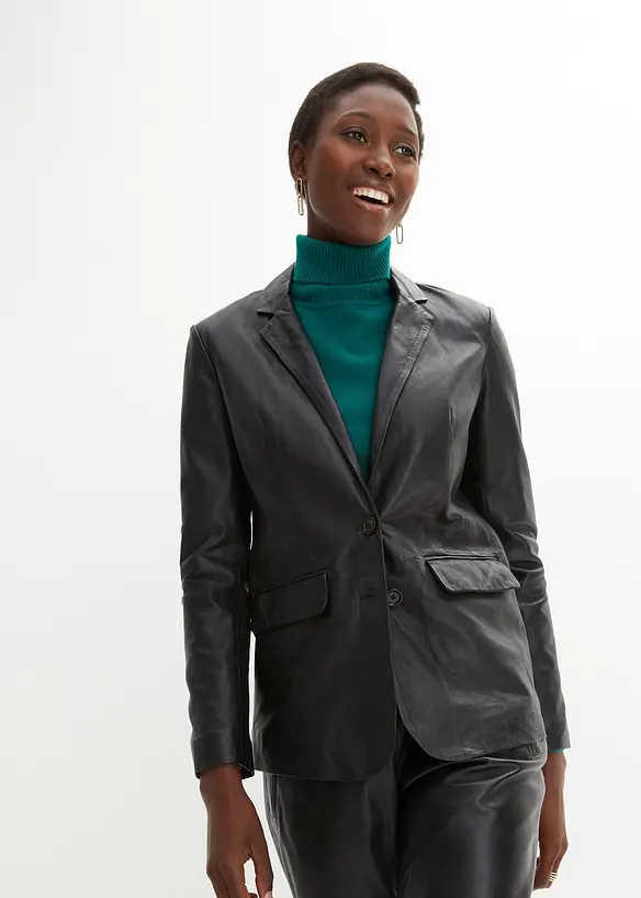 Blazer aus Lammnappa in schwarz von vorne (im Anschnitt) - bonprix