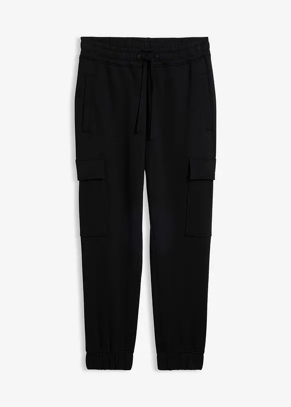 Jogginghose mit Cargotaschen, Loose Fit in schwarz von vorne - bonprix