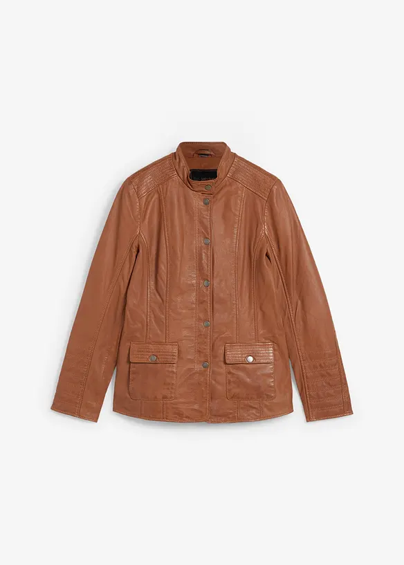 Lederjacke aus Lammnappa in braun von vorne - bonprix