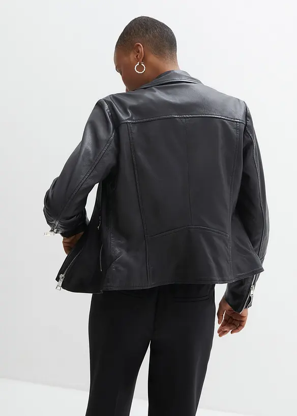 Bikerjacke aus Nappaleder in schwarz von hinten (im Anschnitt) - bonprix