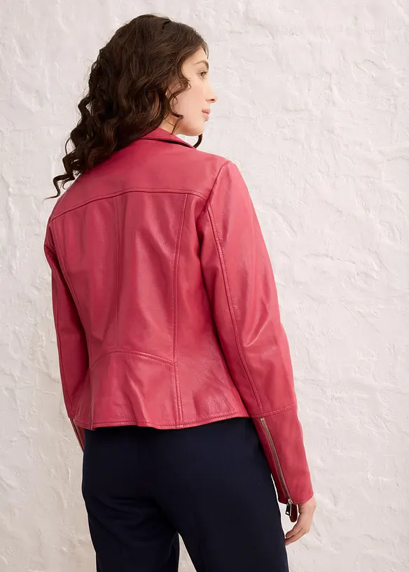 Bikerjacke aus Nappaleder in pink von hinten (im Anschnitt) - bonprix