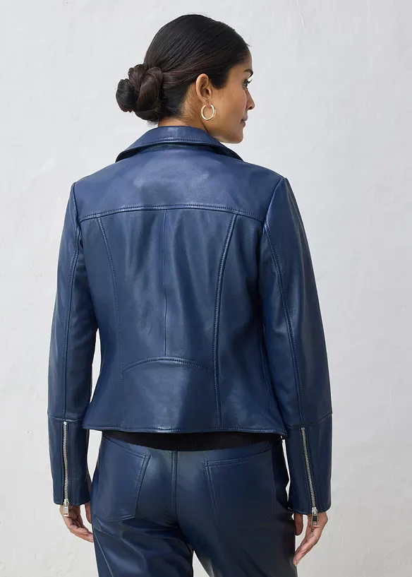 Bikerjacke aus Nappaleder in blau von hinten (im Anschnitt) - bonprix