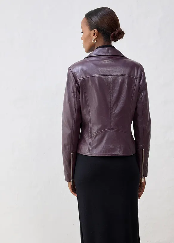 Bikerjacke aus Nappaleder in rot von hinten (im Anschnitt) - bonprix