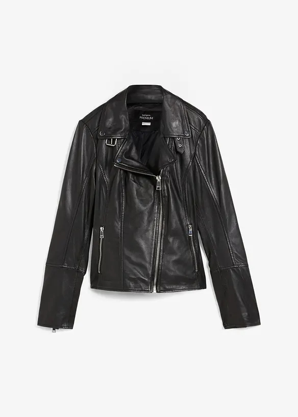 Bikerjacke aus Nappaleder in schwarz von vorne - bonprix