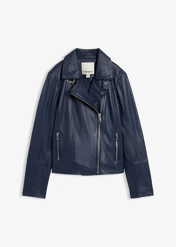 Bikerjacke aus Nappaleder in blau von vorne - bonprix