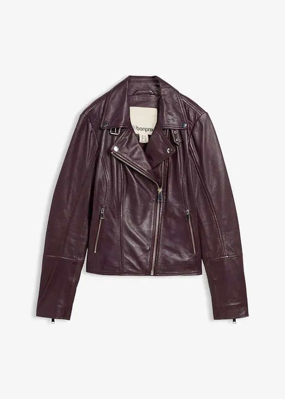 Bikerjacke aus Nappaleder in rot von vorne - bonprix