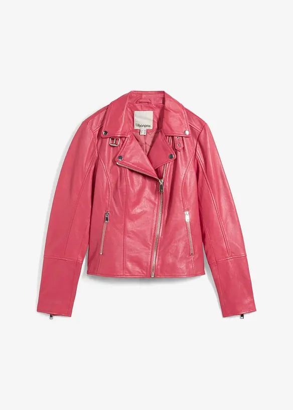 Bikerjacke aus Nappaleder in pink von vorne - bonprix